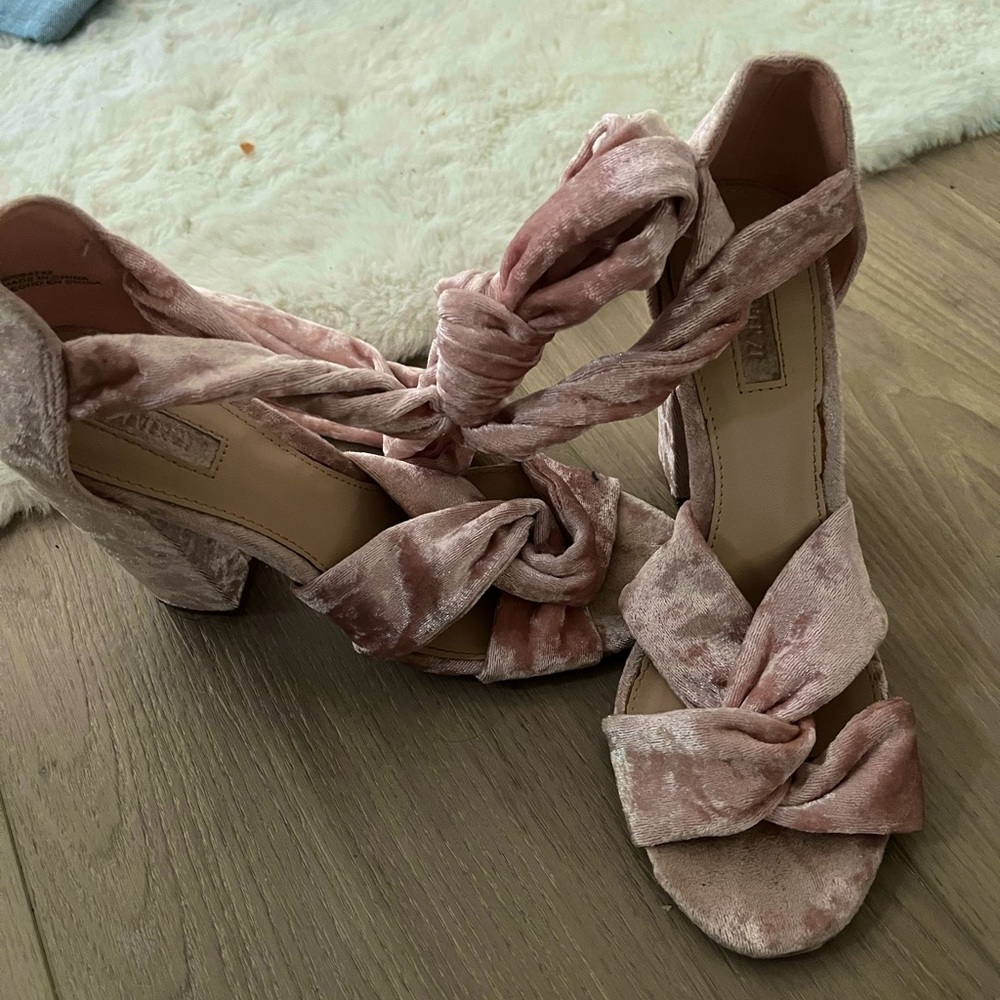 Forever 21 Pink Velvet Lace Up Heels